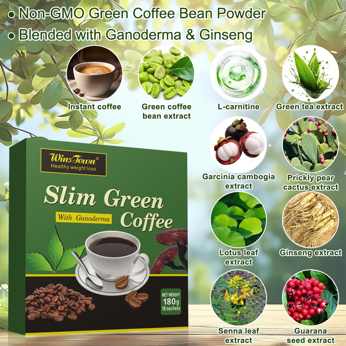 Premium Green Coffee Bean Extract Powder - Gluten-Free | FARWIX 180g (18 Sachets)