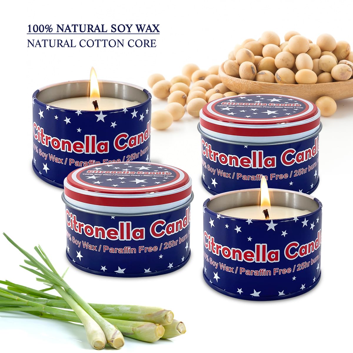 Fasize American Flag Citronella Candles – 4-Pack 4oz Jars for Outdoor Ambiance