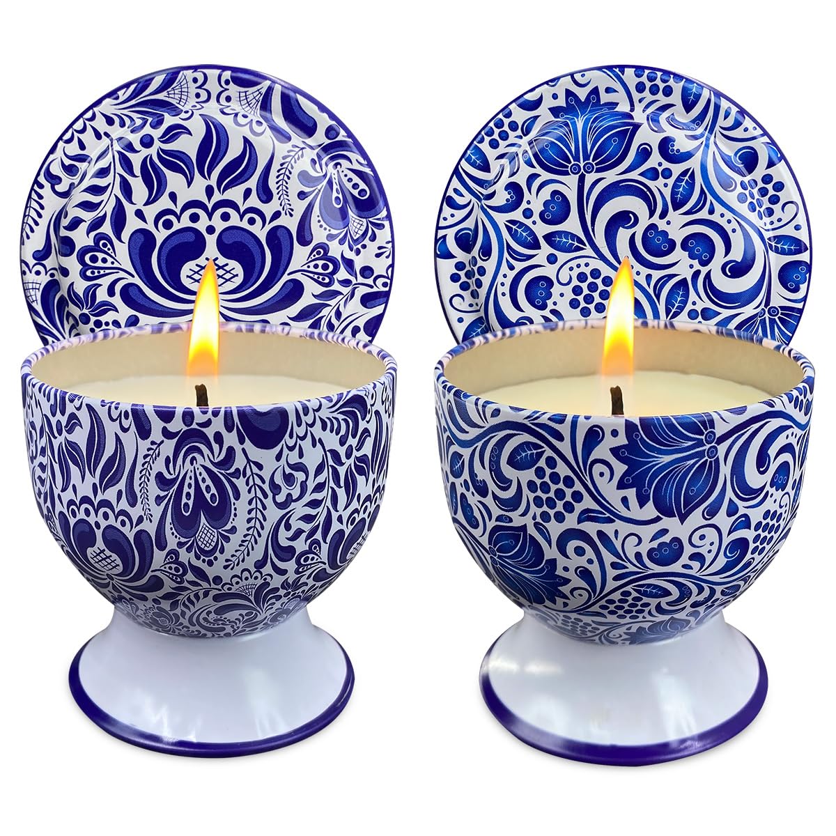 Fasize Home Aromatherapy Candles – Freesia & Lavender, 2-Pack, 4 oz, Porcelain Pedestal Holders