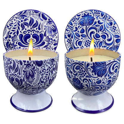 Fasize Home Aromatherapy Candles – Freesia & Lavender, 2-Pack, 4 oz, Porcelain Pedestal Holders