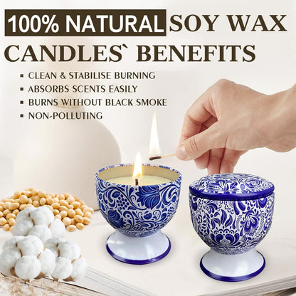 Fasize Home Aromatherapy Candles – Freesia & Lavender, 2-Pack, 4 oz, Porcelain Pedestal Holders