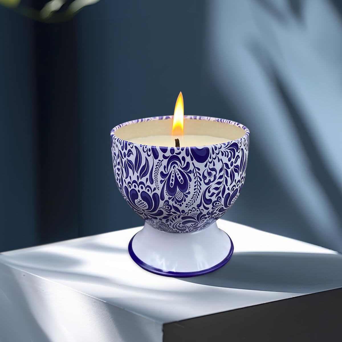 Fasize Home Aromatherapy Candles – Freesia & Lavender, 2-Pack, 4 oz, Porcelain Pedestal Holders