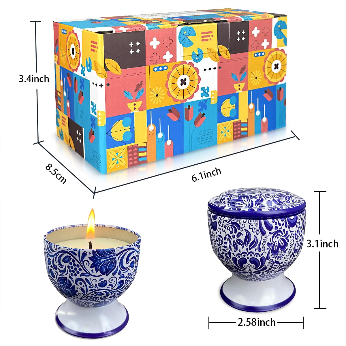 Fasize Home Aromatherapy Candles – Freesia & Lavender, 2-Pack, 4 oz, Porcelain Pedestal Holders