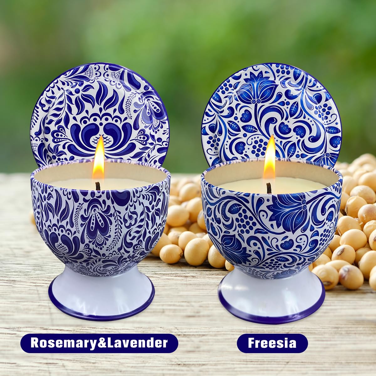 Fasize Home Aromatherapy Candles – Freesia & Lavender, 2-Pack, 4 oz, Porcelain Pedestal Holders