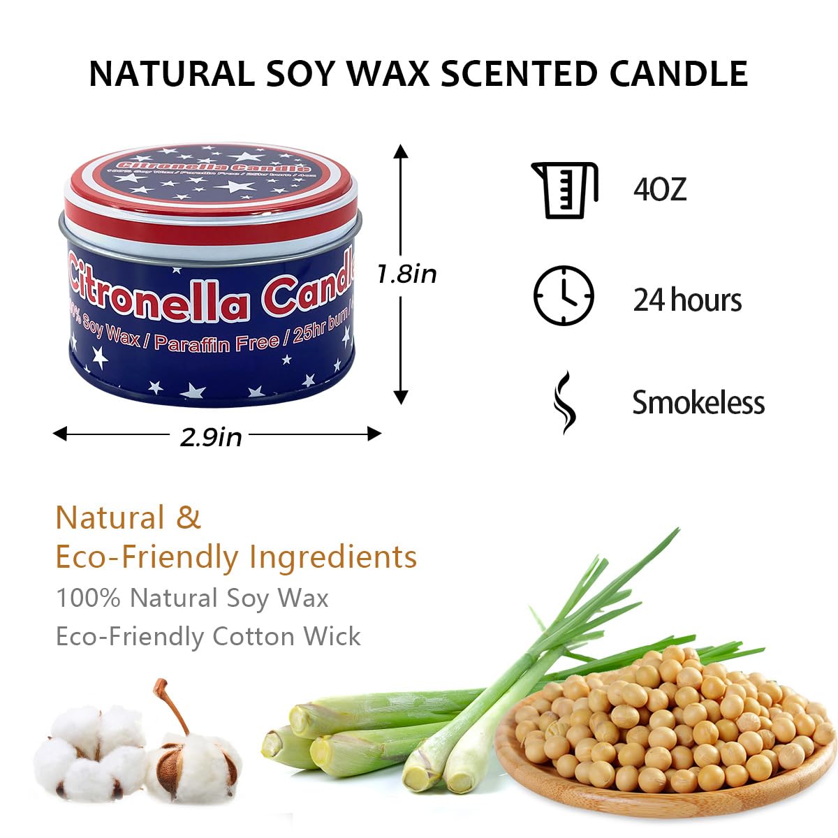Fasize American Flag Citronella Candles – 4-Pack 4oz Jars for Outdoor Ambiance