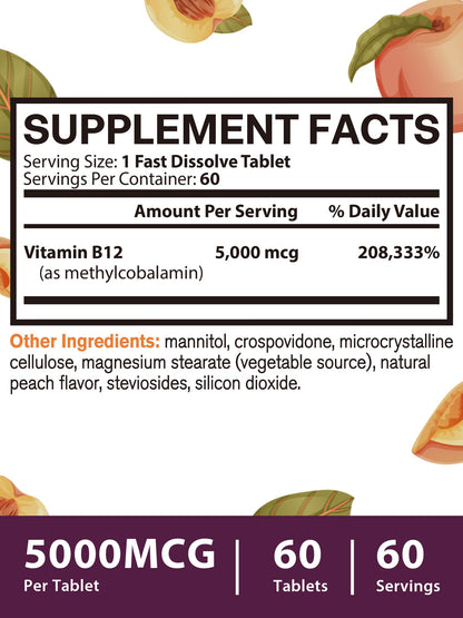 Vitamin B12 Sublingual 5000mcg — Methylcobalamin for Energy & Nerve