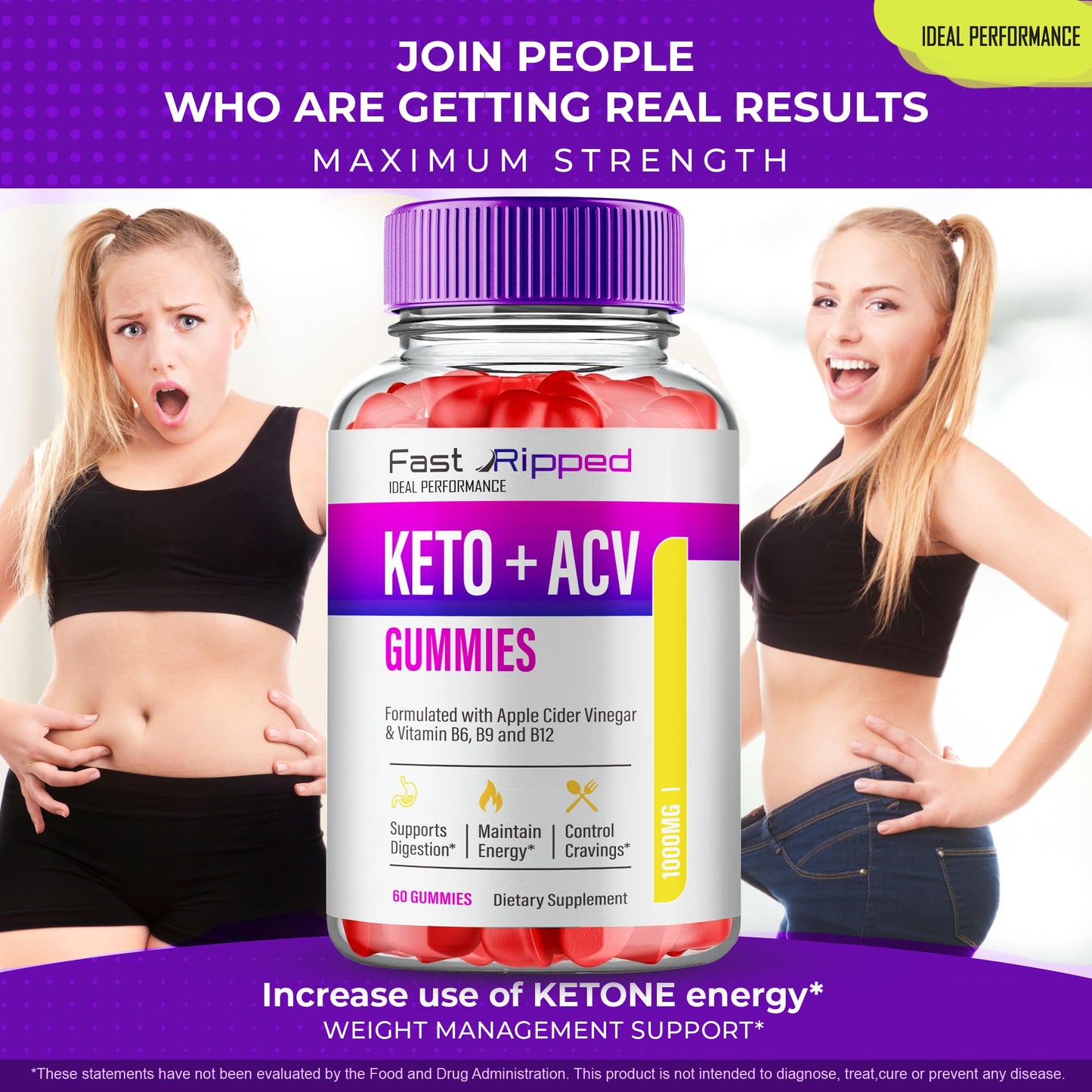 Fast Ripped Keto ACV Gummies – 1000MG Maximum Strength (2 Pack)