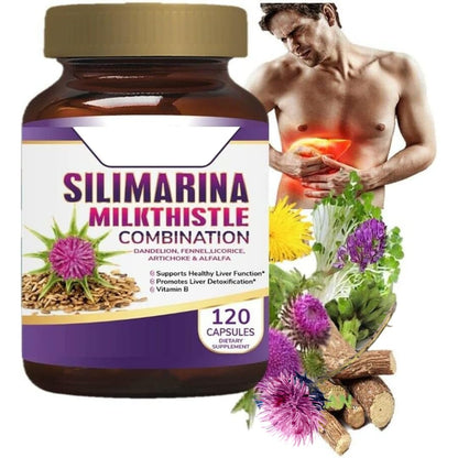 Fatty Liver Support Pills with Silymarin – 120 Capsules (Milk Thistle, Dandelion, Fennel, B Complex, Licorice)
