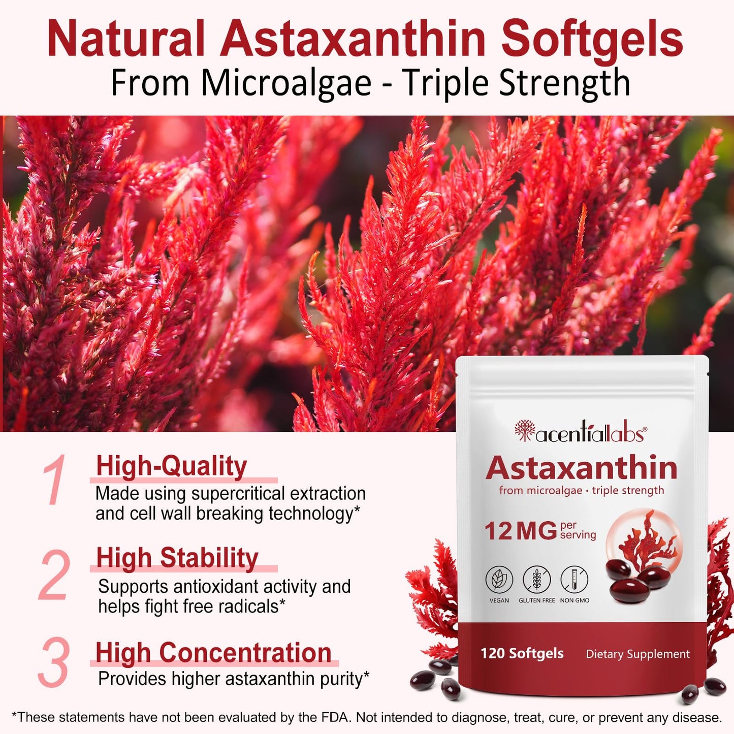 FBGVKJWI Astaxanthin 12mg - 120 Softgels | Premium Antioxidant for Eyes, Joints, Skin & Immunity | Non-GMO, Gluten Free