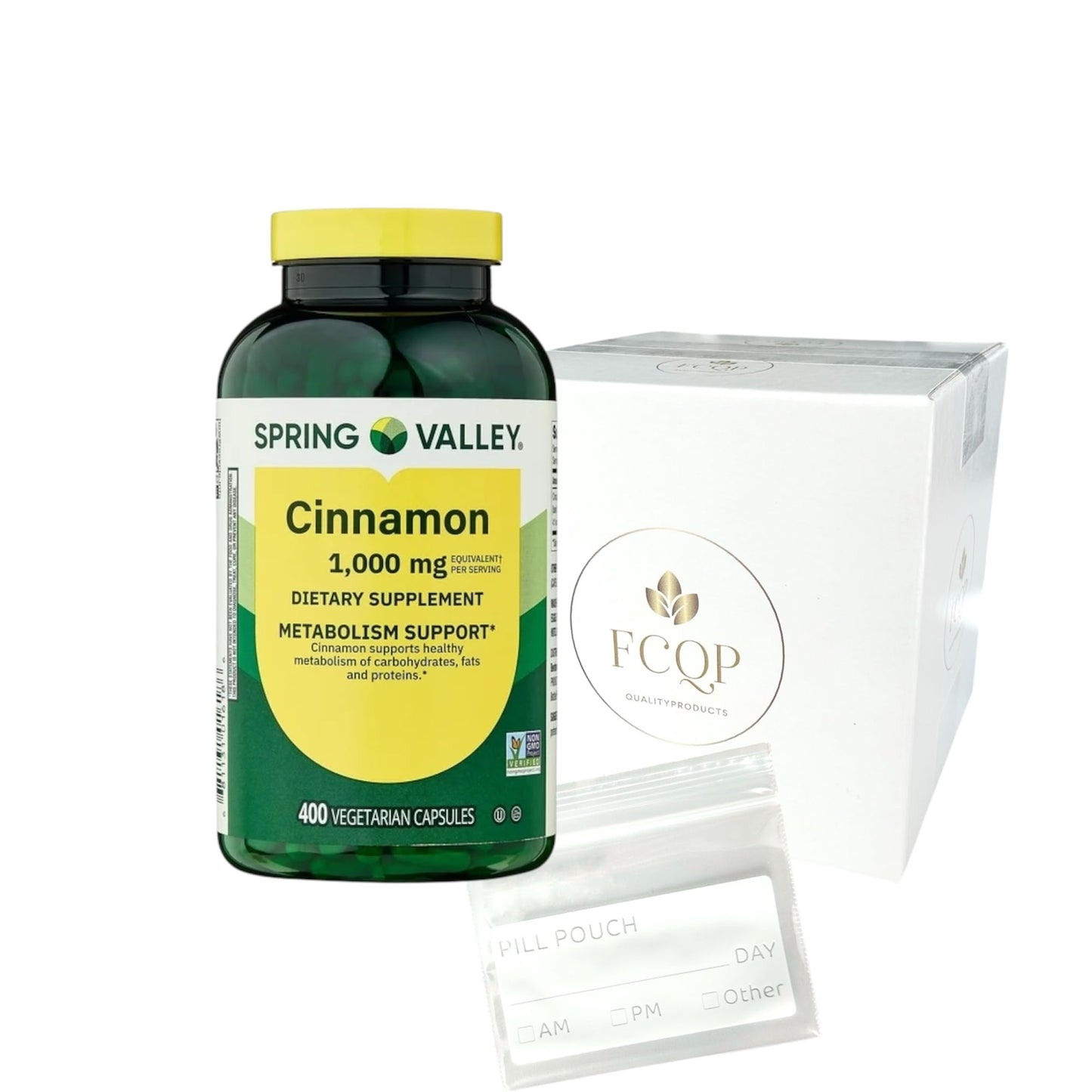 FCQP Spring Valley Cinnamon Dietary Supplement - 1000 mg, Vegetarian Capsules, Metabolism Support, 400 Count