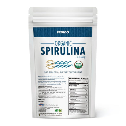 FEBICO Organic Spirulina Tablets 250g – 83 Days Supply | Vegan, Non-GMO, USDA, Naturland, Halal