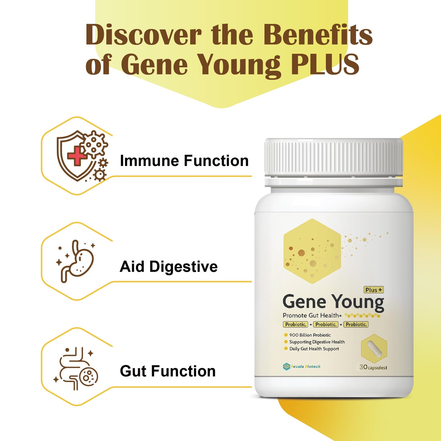 Fecula Biotech Synbiotic Gut Health - 3-in-1 Probiotic/Prebiotic/Postbiotic, 30 Caps, D-Lactate Free