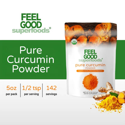 FEEL GOOD Superfoods Pure Curcumin Powder – Organic, Non-GMO, Vegan Turmeric Extract, 5 oz