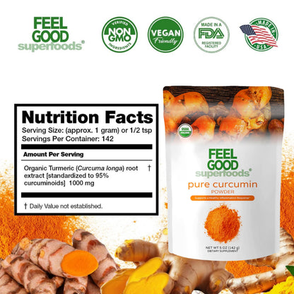 FEEL GOOD Superfoods Pure Curcumin Powder – Organic, Non-GMO, Vegan Turmeric Extract, 5 oz