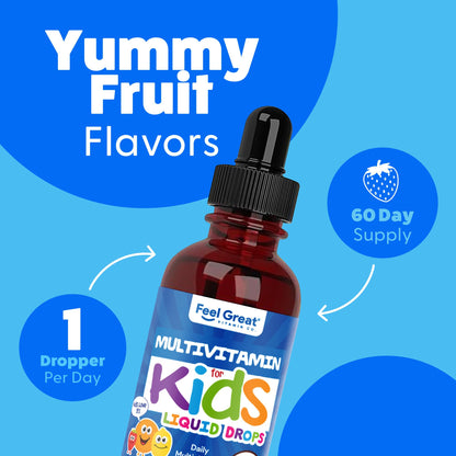 Feel Great Vitamins Organic Multivitamin Liquid Drops for Toddlers & Kids | Sugar-Free & USDA Organic | 2 fl oz