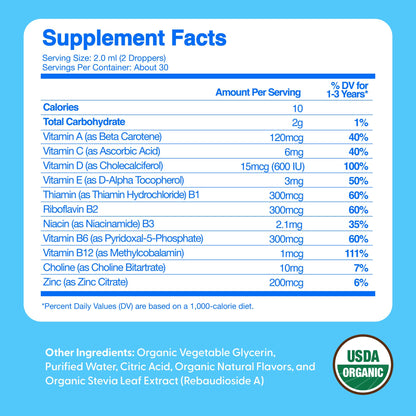 Feel Great Vitamins Organic Multivitamin Liquid Drops for Toddlers & Kids | Sugar-Free & USDA Organic | 2 fl oz