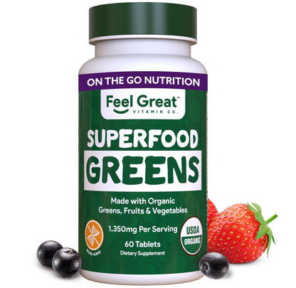 Feel Great Vitamins Super Greens Tablets – Organic Greens, Fruits & Veggies | 60 Tablets