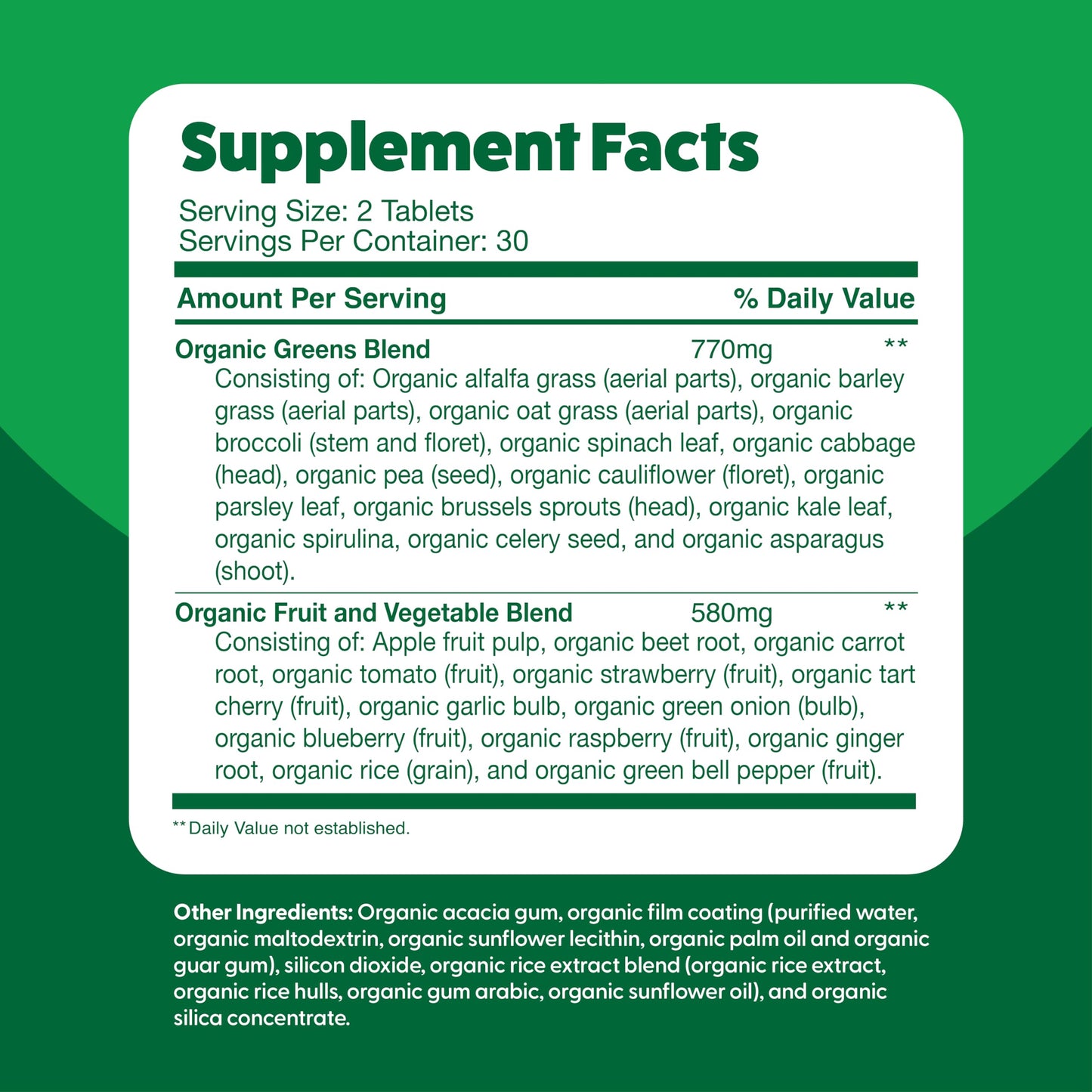 Feel Great Vitamins Super Greens Tablets – Organic Greens, Fruits & Veggies | 60 Tablets