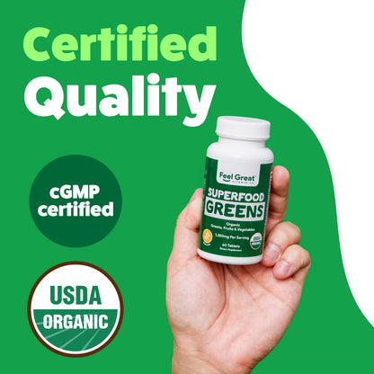 Feel Great Vitamins Super Greens Tablets – Organic Greens, Fruits & Veggies | 60 Tablets