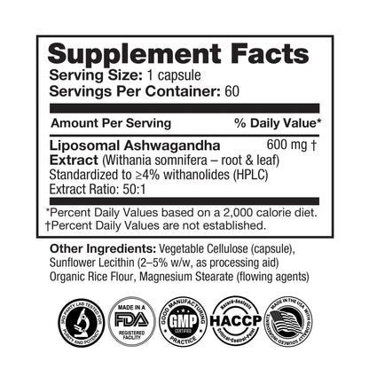 FeelGood Company Liposomal Ashwagandha – 600mg, High Absorption, 60 Vegan Capsules