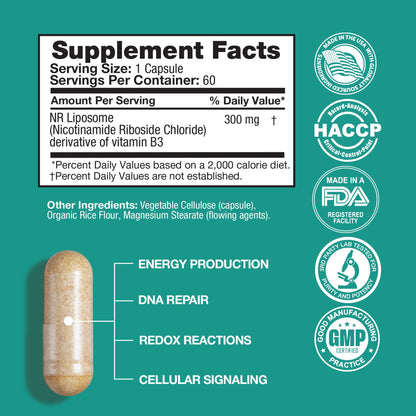FeelGood NAD+ Nicotinamide Riboside Chloride Supplement – High Absorption, 60 Vegan Capsules | Supports Cellular Health & Energy