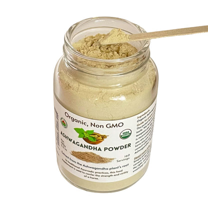 Feenlo Pure Organic Ashwagandha Root Powder in a Glass Jar – Non-GMO | 100g | Best Before Mar 31, 2027