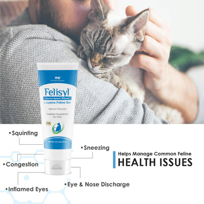 Felisyl L-Lysine Gel for Cats - Immune Support, Respiratory & Vision - Salmon-Flavored - Made in USA - 5 oz Gel (2 Pack)