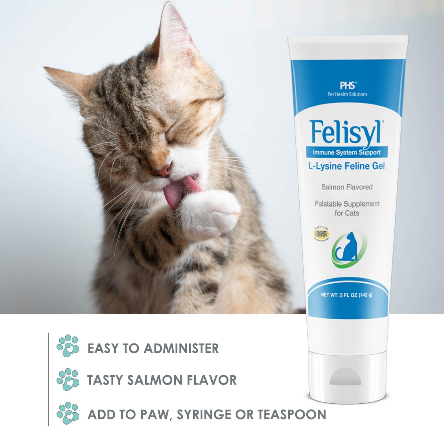 Felisyl L-Lysine Gel for Cats - Immune Support, Respiratory & Vision - Salmon-Flavored - Made in USA - 5 oz Gel (2 Pack)
