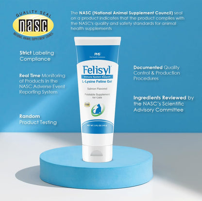 Felisyl L-Lysine Gel for Cats - Immune Support, Respiratory & Vision - Salmon-Flavored - Made in USA - 5 oz Gel (2 Pack)