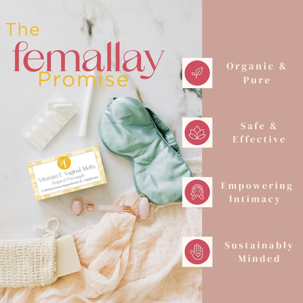 Femallay Organic Vaginal Melts – Pineapple – 100% Natural Relief for Dryness, Odor & Daily Feminine Discomfort – 14 Count + Applicator