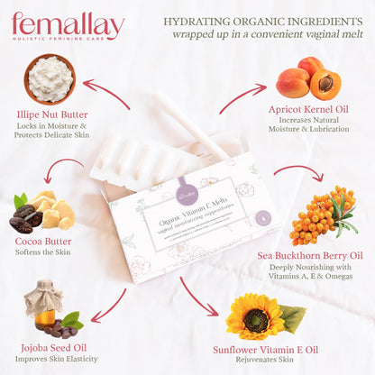 Femallay Organic Vitamin E Vaginal Melts - 3 Pack with Applicator | Menopause Dryness & Irritation Relief