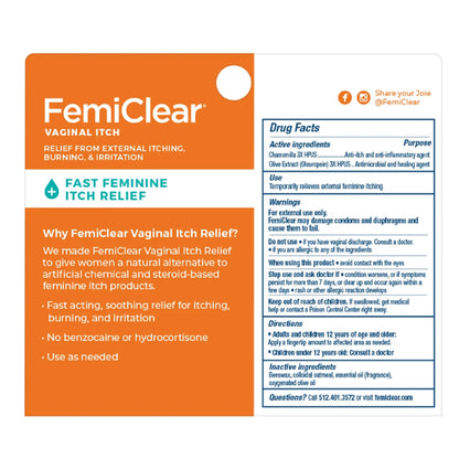 FemiClear Vaginal Itch Relief | All-Natural, Organic, Steroid-Free | 0.5oz Tube