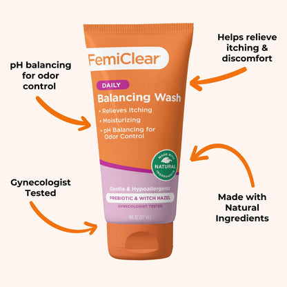 FemiClear Soothing Daily Feminine Wash — Gentle pH-Balanced Cleanser for Sensitive Skin (Pack of 2, 6 fl oz each)