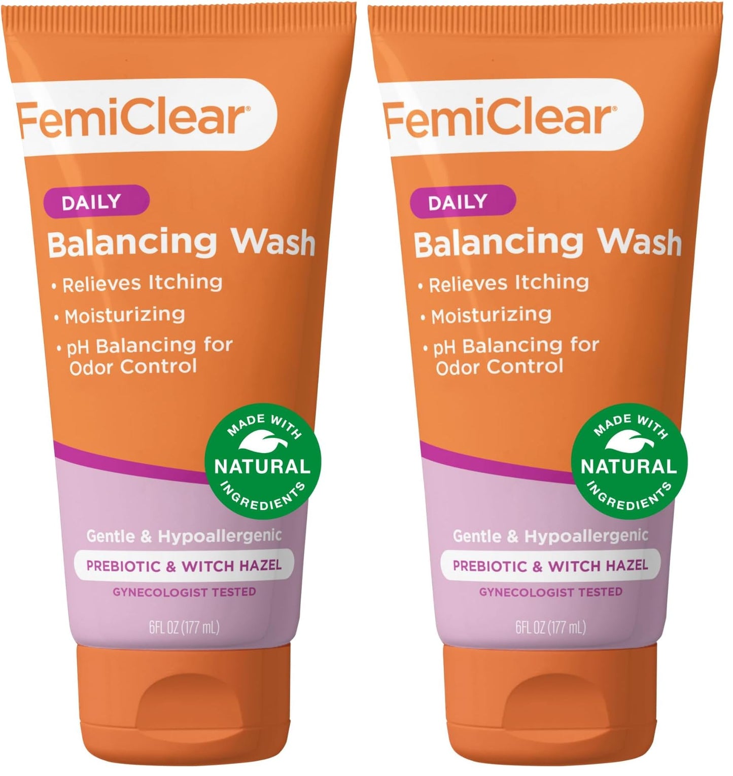 FemiClear Soothing Daily Feminine Wash — Gentle pH-Balanced Cleanser for Sensitive Skin (Pack of 2, 6 fl oz each)