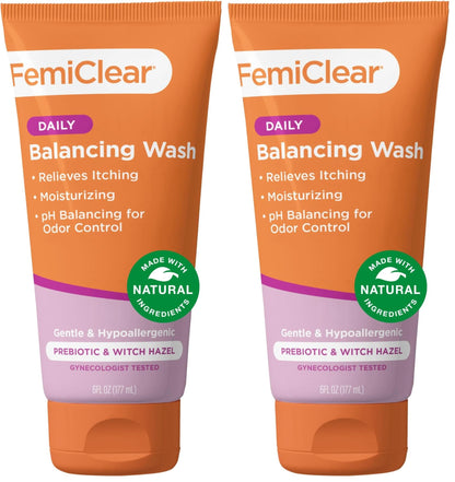 FemiClear Soothing Daily Feminine Wash — Gentle pH-Balanced Cleanser for Sensitive Skin (Pack of 2, 6 fl oz each)