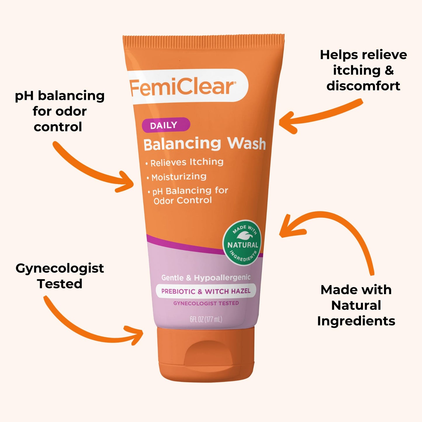 FemiClear Soothing Daily Feminine Wash | Gentle, pH-Balancing Cleanser for Sensitive Skin (6 fl oz)