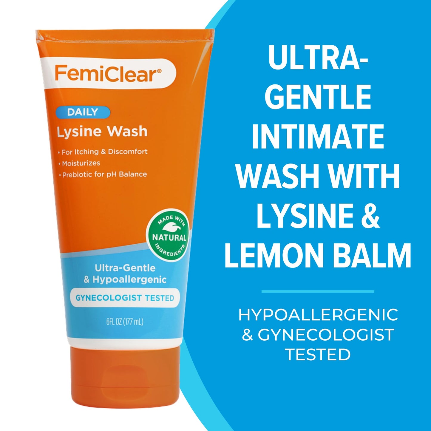 FemiClear Ultra-Gentle Feminine Wash – Lysine & Lemon Balm | 6 oz