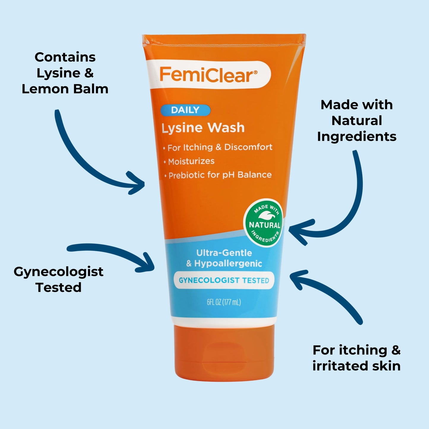 FemiClear Ultra-Gentle Feminine Wash – Lysine & Lemon Balm | 6 oz