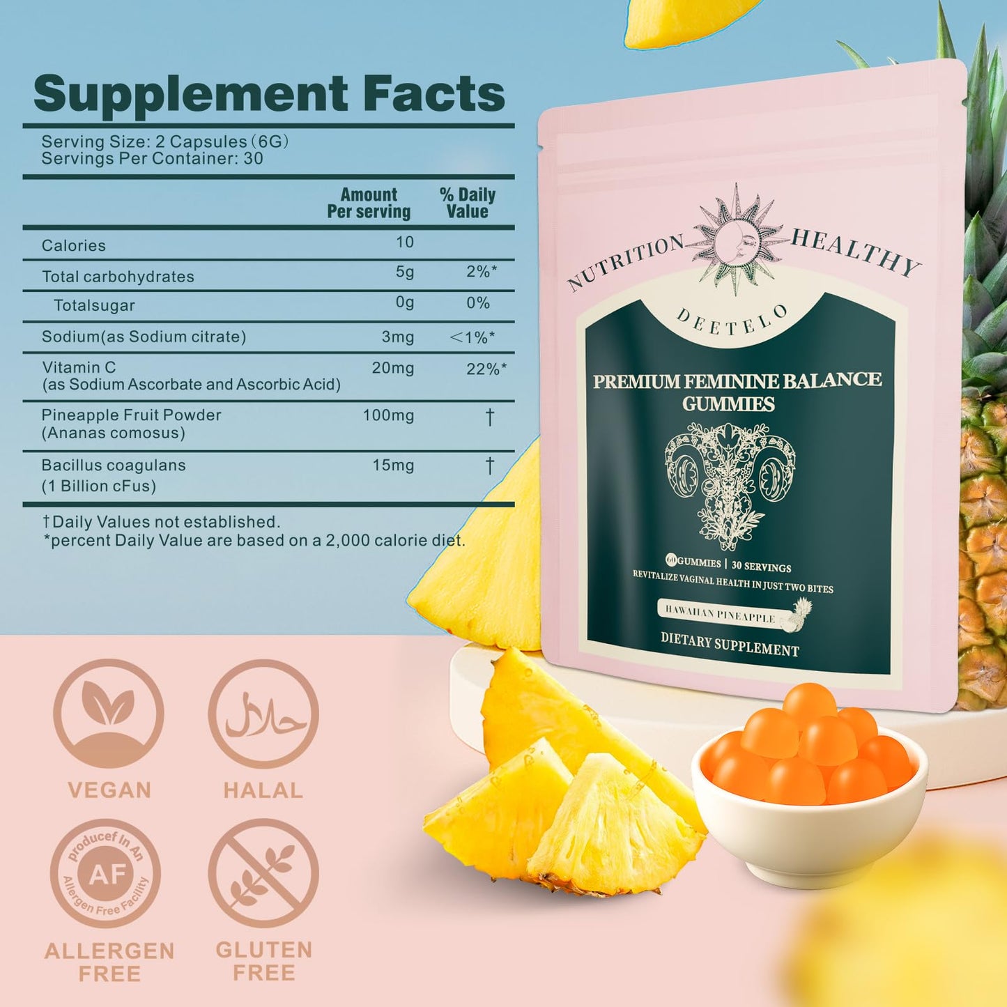 Feminine Balance Gummies – Hawaiian Pineapple | pH & Digestive Health, Immune Support