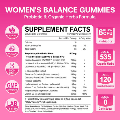 Feminine Balance Gummies for Women, Premium Ph Balance Gummies with Probiotic for Vaginal Flora Balance, Immune Support Supplement, Gluten-Free, Strawberry Flavor with Liquid Filled, 120 Count