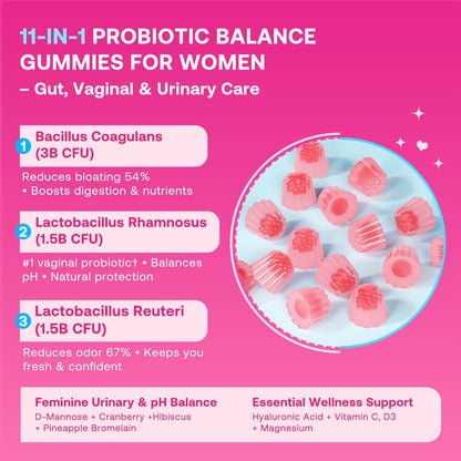 Feminine Balance Gummies for Women, Premium Ph Balance Gummies with Probiotic for Vaginal Flora Balance, Immune Support Supplement, Gluten-Free, Strawberry Flavor with Liquid Filled, 120 Count