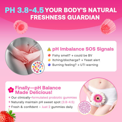 Feminine Balance Gummies for Women, Premium Ph Balance Gummies with Probiotic for Vaginal Flora Balance, Immune Support Supplement, Gluten-Free, Strawberry Flavor with Liquid Filled, 120 Count