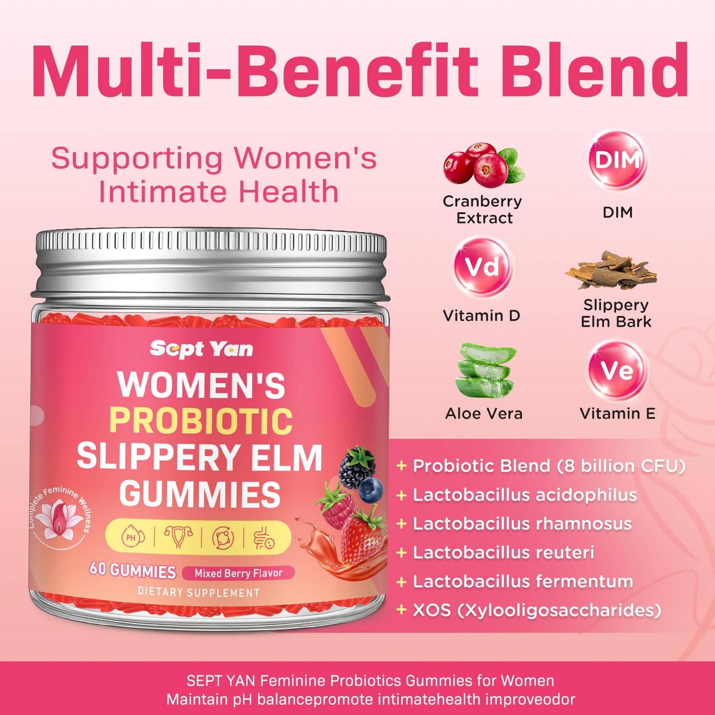 Feminine Probiotic Slippery Elm Gummies with DIM for Women | pH Balance & Gut Health