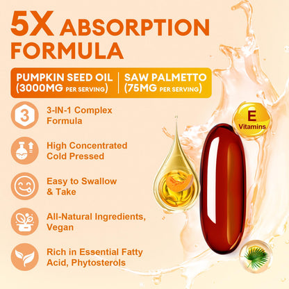 Femmetra Pumpkin Seed Oil with Saw Palmetto Capsules – 180 Softgels | Hair, Prostate & Urinary Health | Vegan & Non-GMO