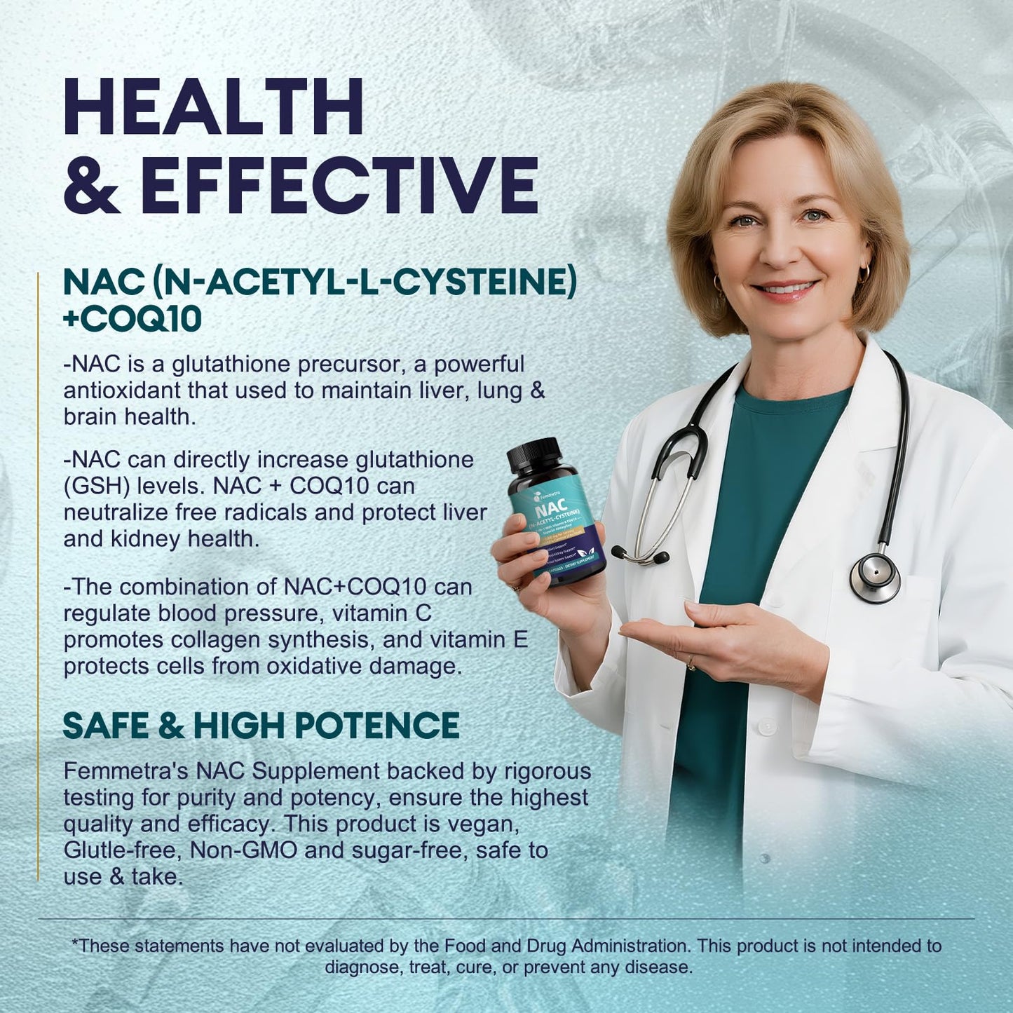 Femmetra NAC 1,000 mg – Liver & Kidney Detox, 120 Capsules