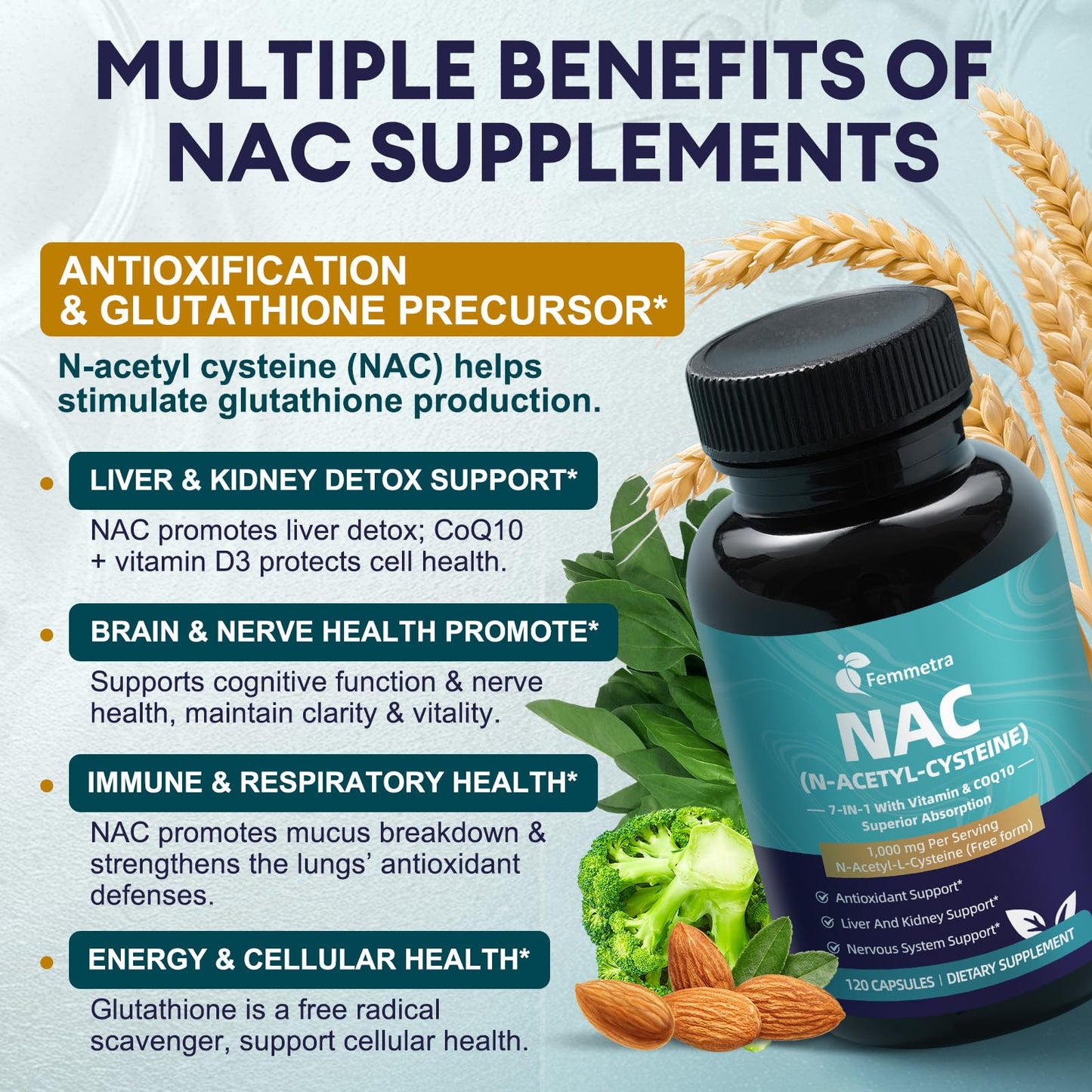 Femmetra NAC 1,000 mg – Liver & Kidney Detox, 120 Capsules