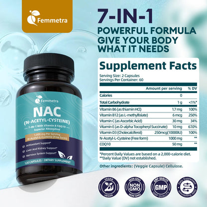 Femmetra NAC 1,000 mg – Liver & Kidney Detox, 120 Capsules