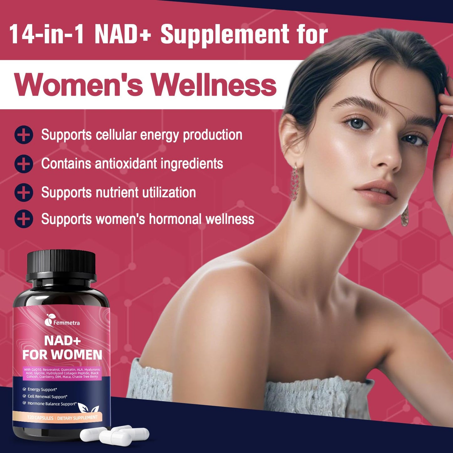 Femmetra NAD+ Supplements for Women – Hormone Balance, Energy & Anti-Aging (120 Caps)