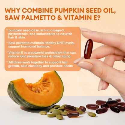 Femmetra Pumpkin Seed Oil with Saw Palmetto Capsules – 180 Softgels | Hair, Prostate & Urinary Health | Vegan & Non-GMO