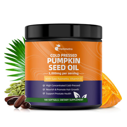 Femmetra Pumpkin Seed Oil with Saw Palmetto Capsules – 180 Softgels | Hair, Prostate & Urinary Health | Vegan & Non-GMO